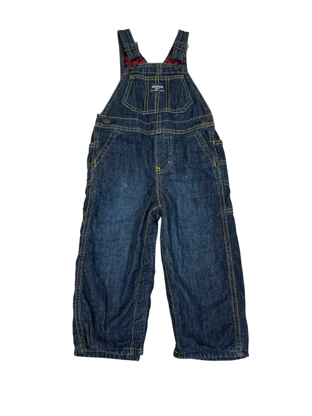 Oshkosh B'Gosh Denim Bib Overalls Vestbak Button Up Snaps Flannel Size 24 Months
